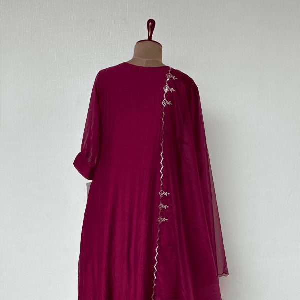 Wine Mul Chanderi Kurta Set