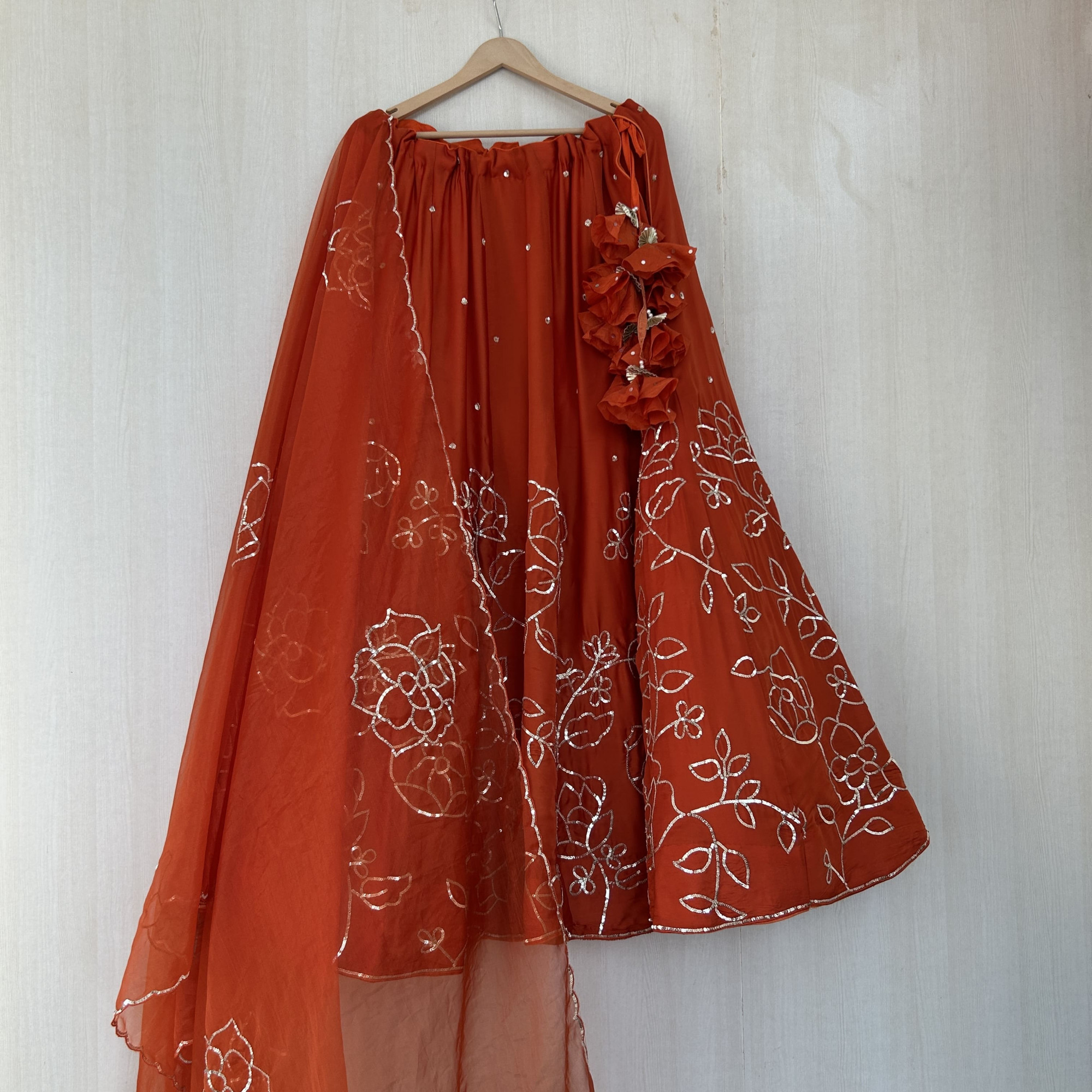 Rust Orange Sequins Work Lehenga