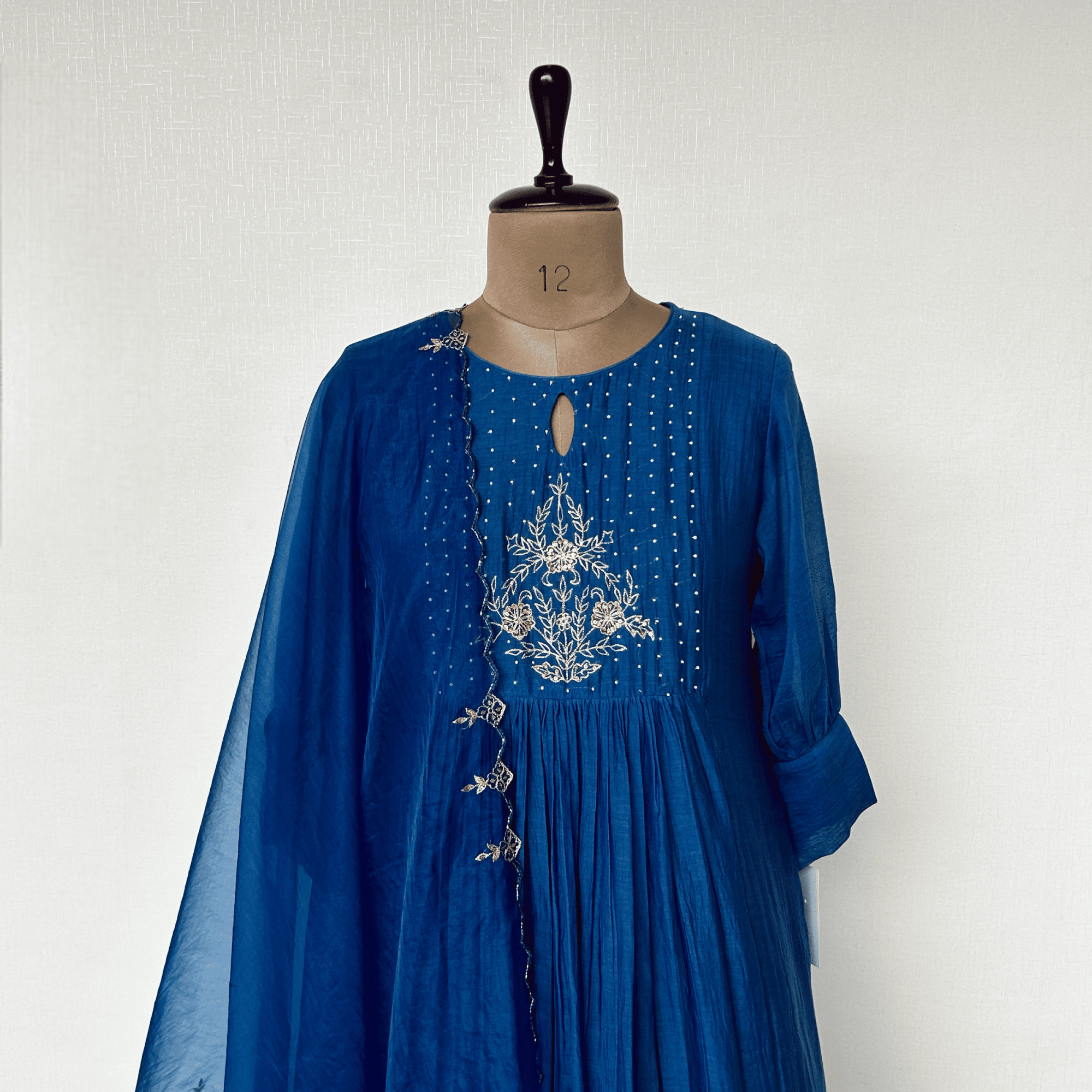 Dark Blue Mul Chanderi Hand-embroidered Kurta Set