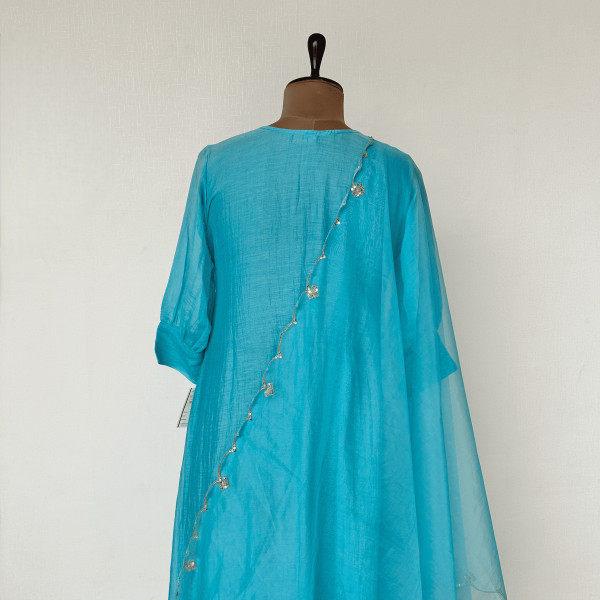 Sky Blue Mul Chanderi Kurta Set