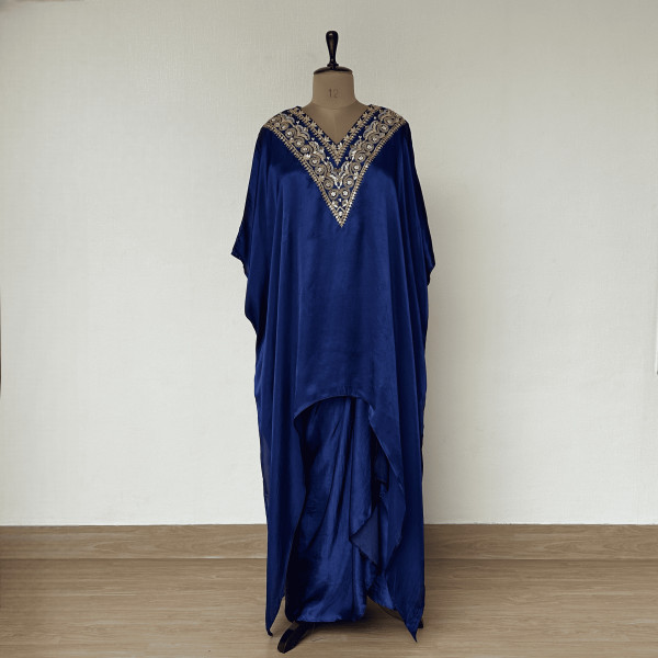 Royal Blue Cape Kaftan with Dhoti Skirt