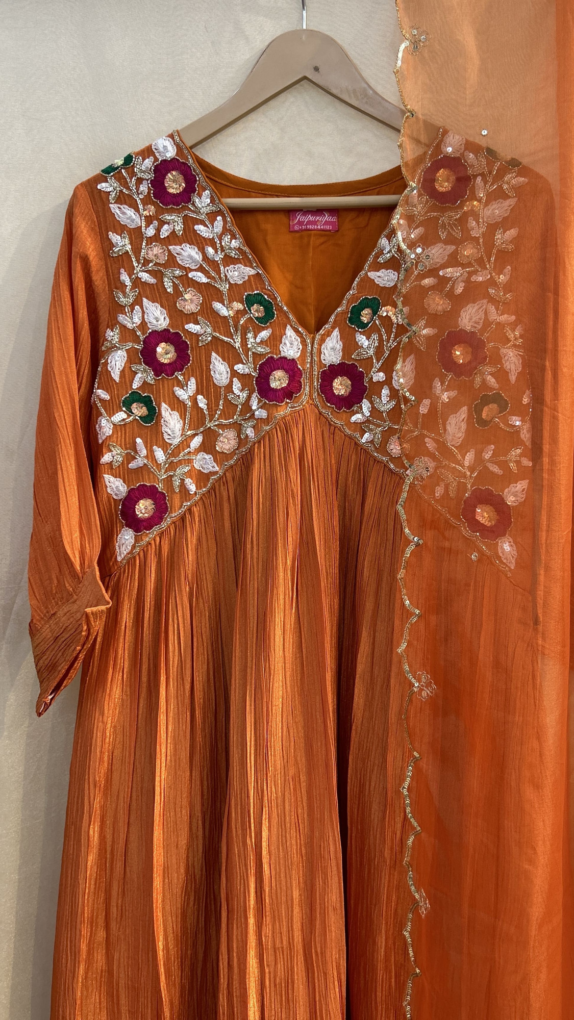 Bright Orange Crushed Tissue Suit Set