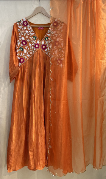 Bright Orange Crushed Tissue Suit Set