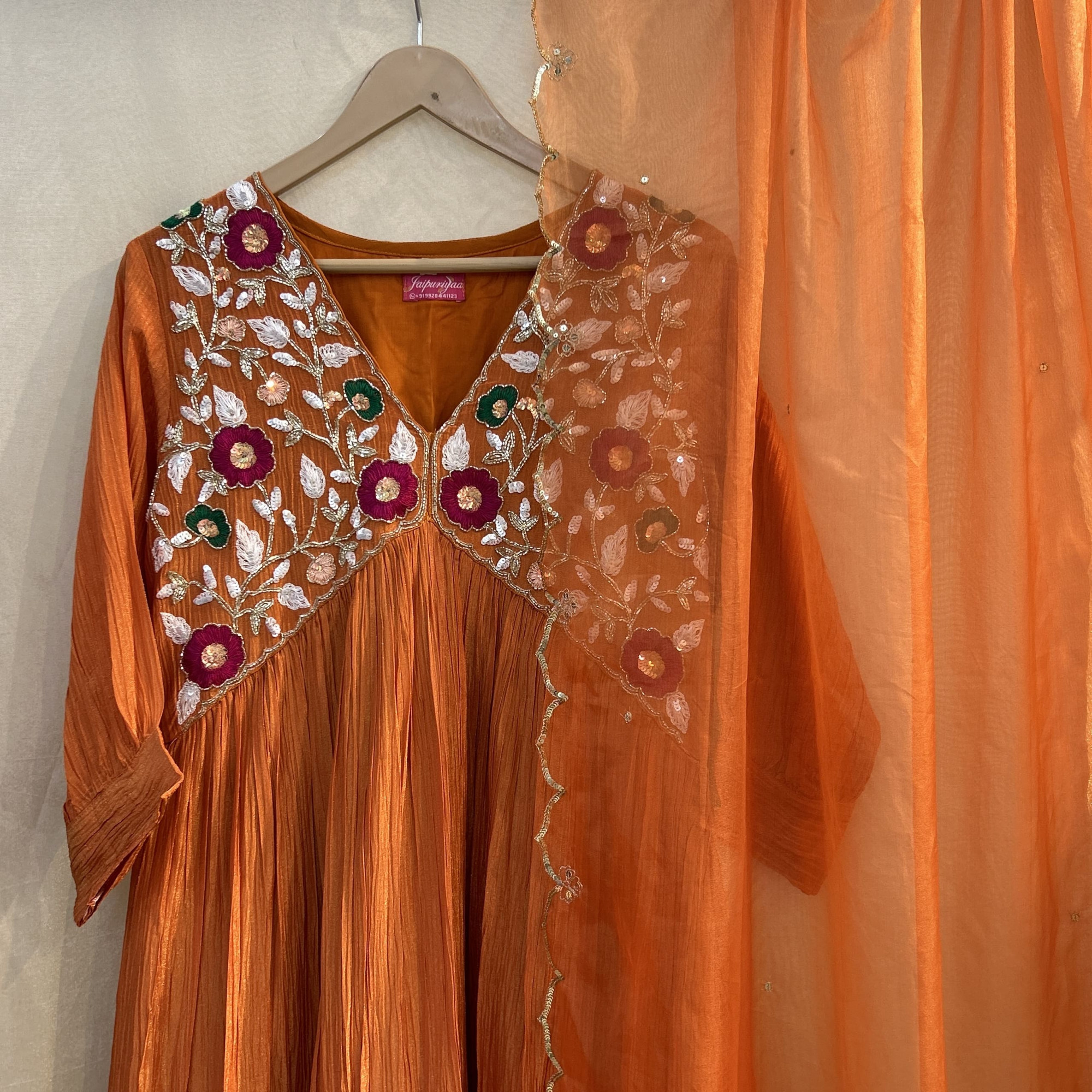 Bright Orange Crushed Tissue Suit Set