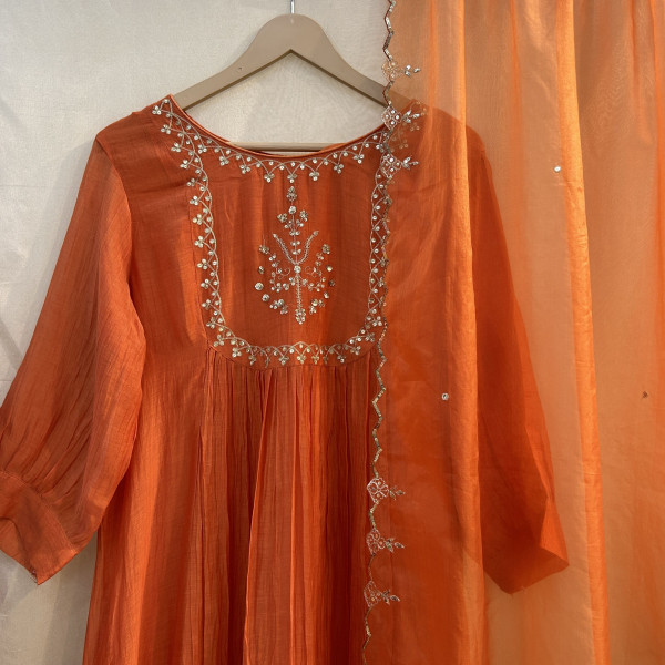 Bold Orange Hand-Embroidered Suit Set