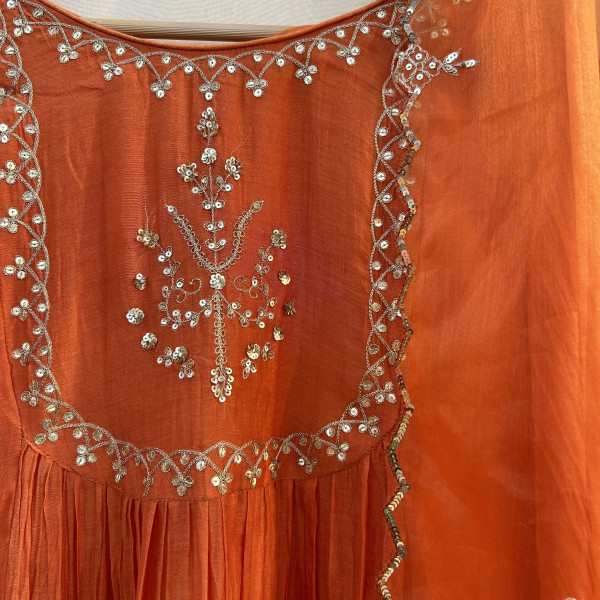 Bold Orange Hand-Embroidered Suit Set