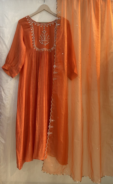 Bold Orange Hand-Embroidered Suit Set