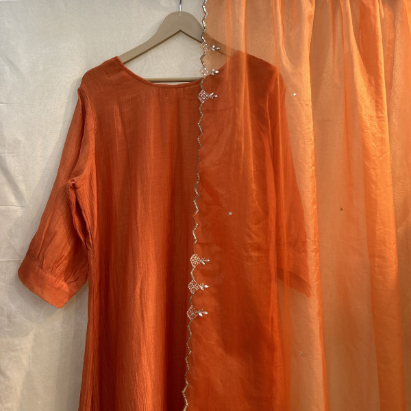 Bold Orange Hand-Embroidered Suit Set