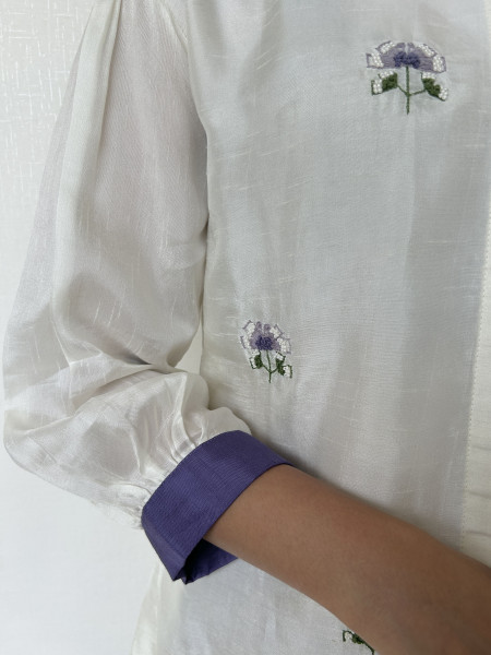 White and Purple Color Blocked Dola Silk Co-Ord Set