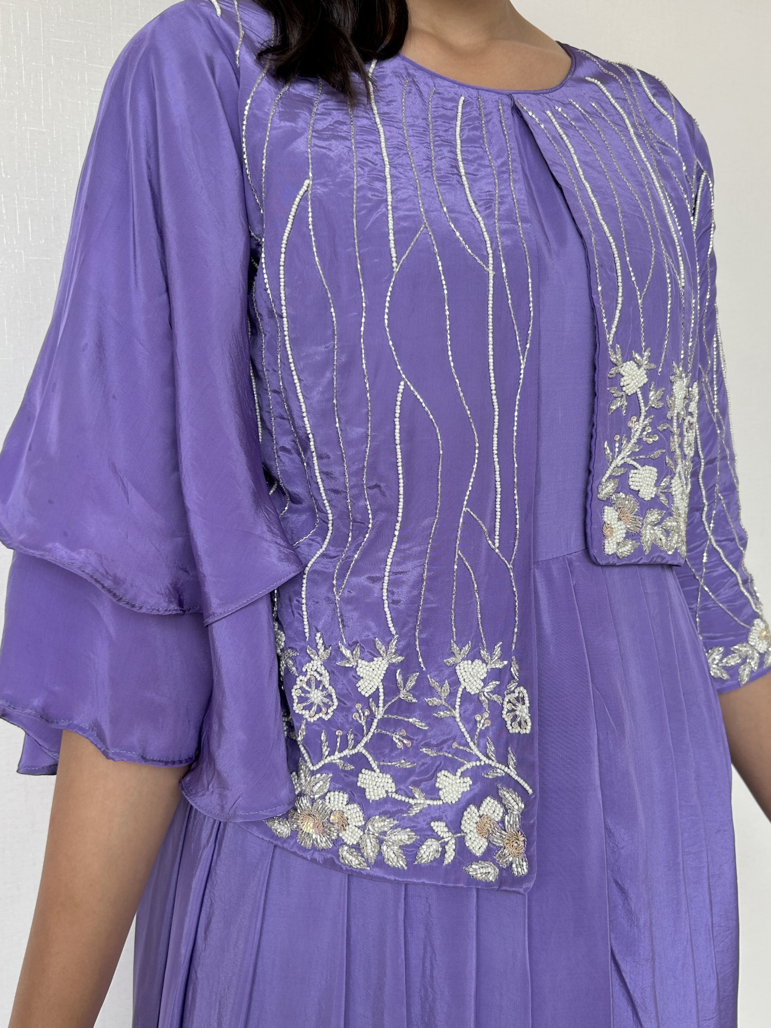 Lavender Natural Crepe Dhoti Style One-Piece