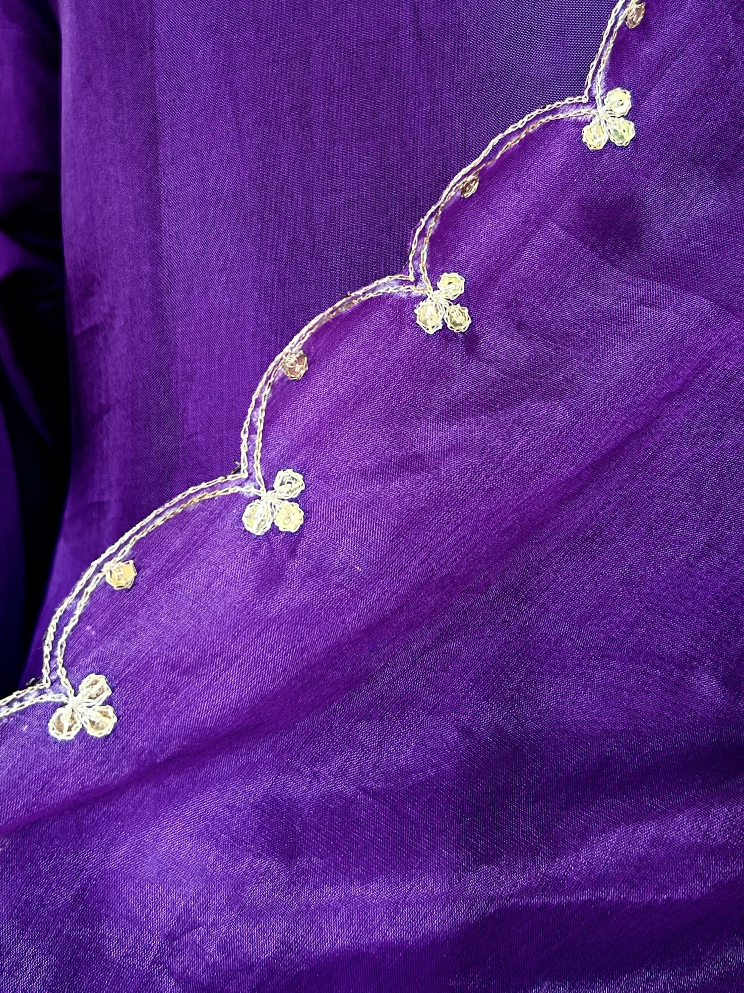Royal Purple Silk Suit Set with Peacock Embroidery