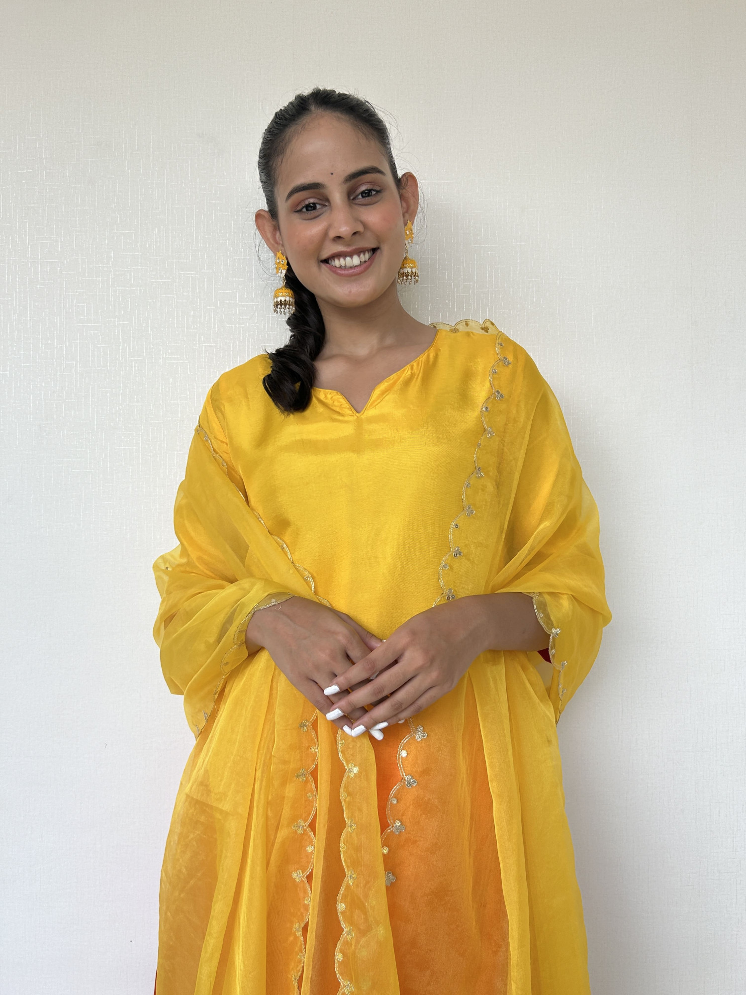Ombre Yellow-Orange Zardozi Silk Suit Set