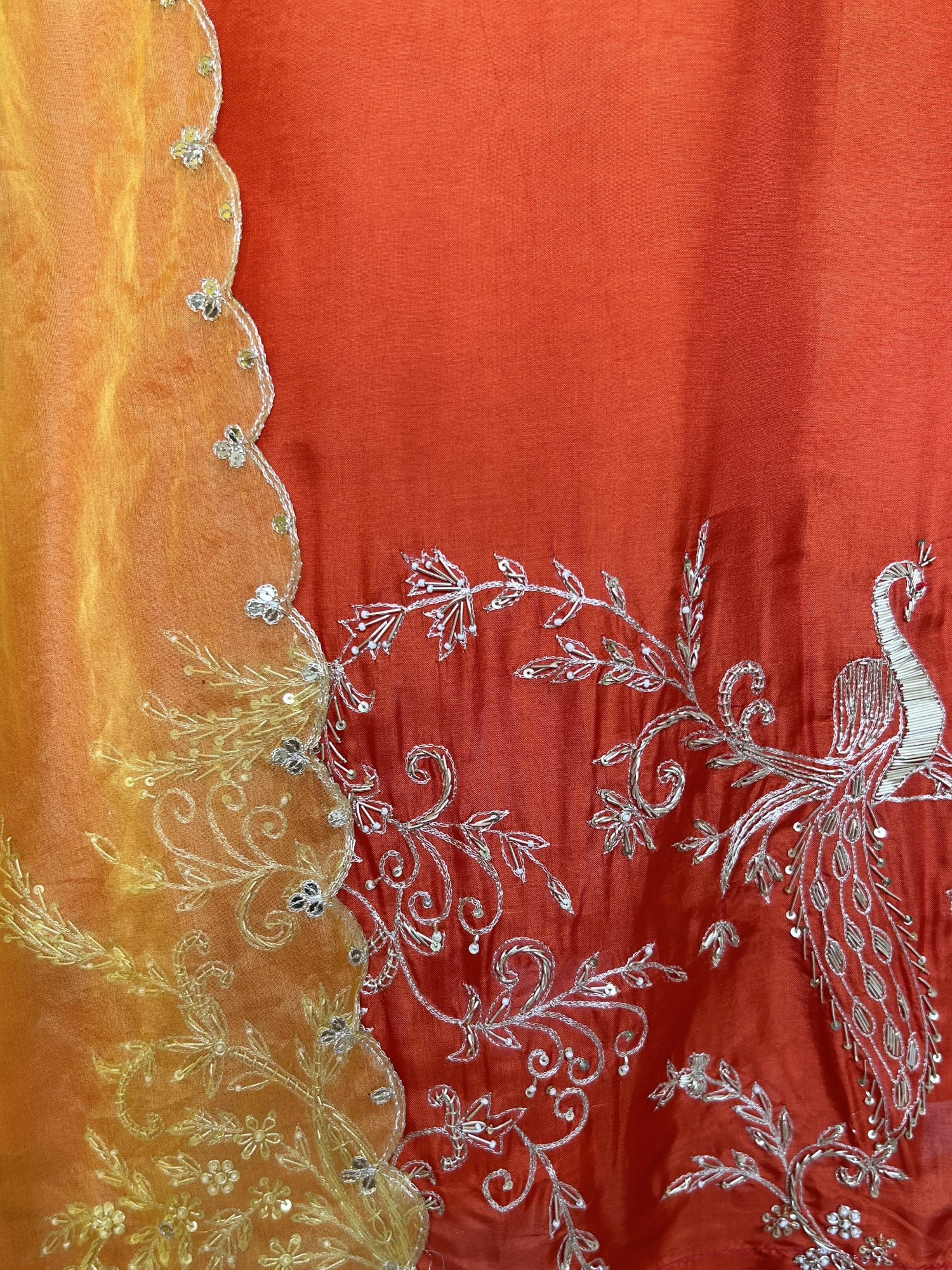 Ombre Yellow-Orange Zardozi Silk Suit Set