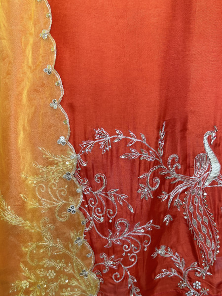 Ombre Yellow-Orange Zardozi Silk Suit Set