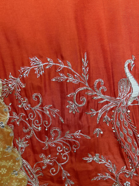 Ombre Yellow-Orange Zardozi Silk Suit Set