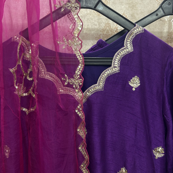 Purple Magenta Vintage Aari Taari Work Suit