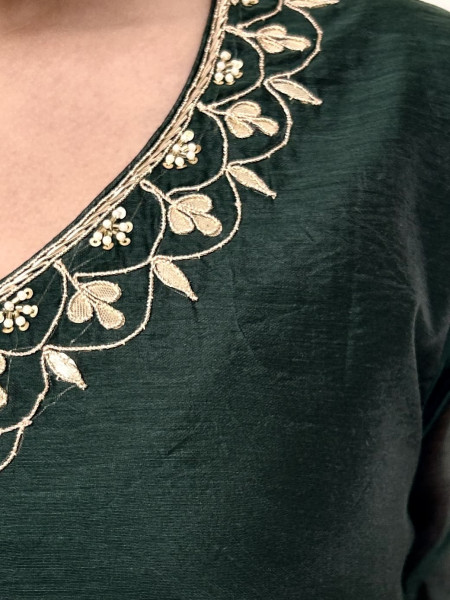 Bottle Green Chanderi Suit Set with Gota Patti Embroidery