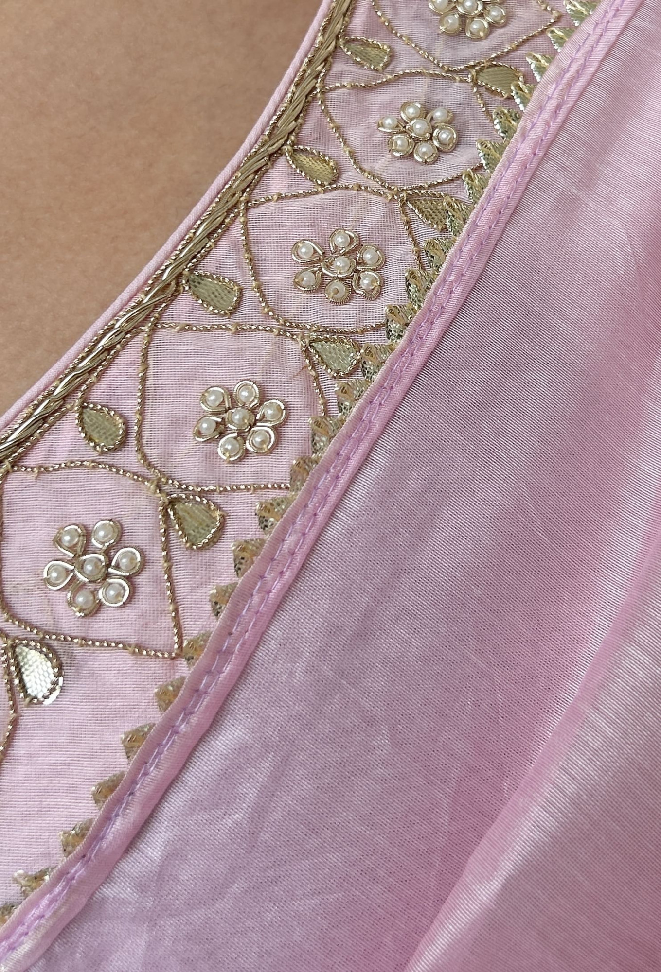 Light Pink Chanderi Suit Set with Gota Patti Embroidery