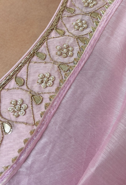 Light Pink Chanderi Suit Set with Gota Patti Embroidery