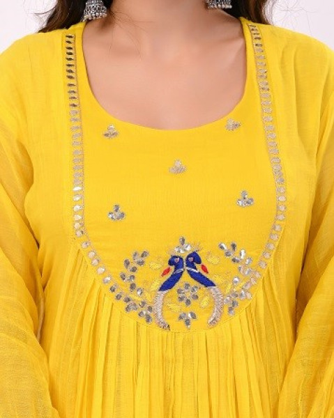 YELLOW HANDWORK MULCHANDERI SUIT SET