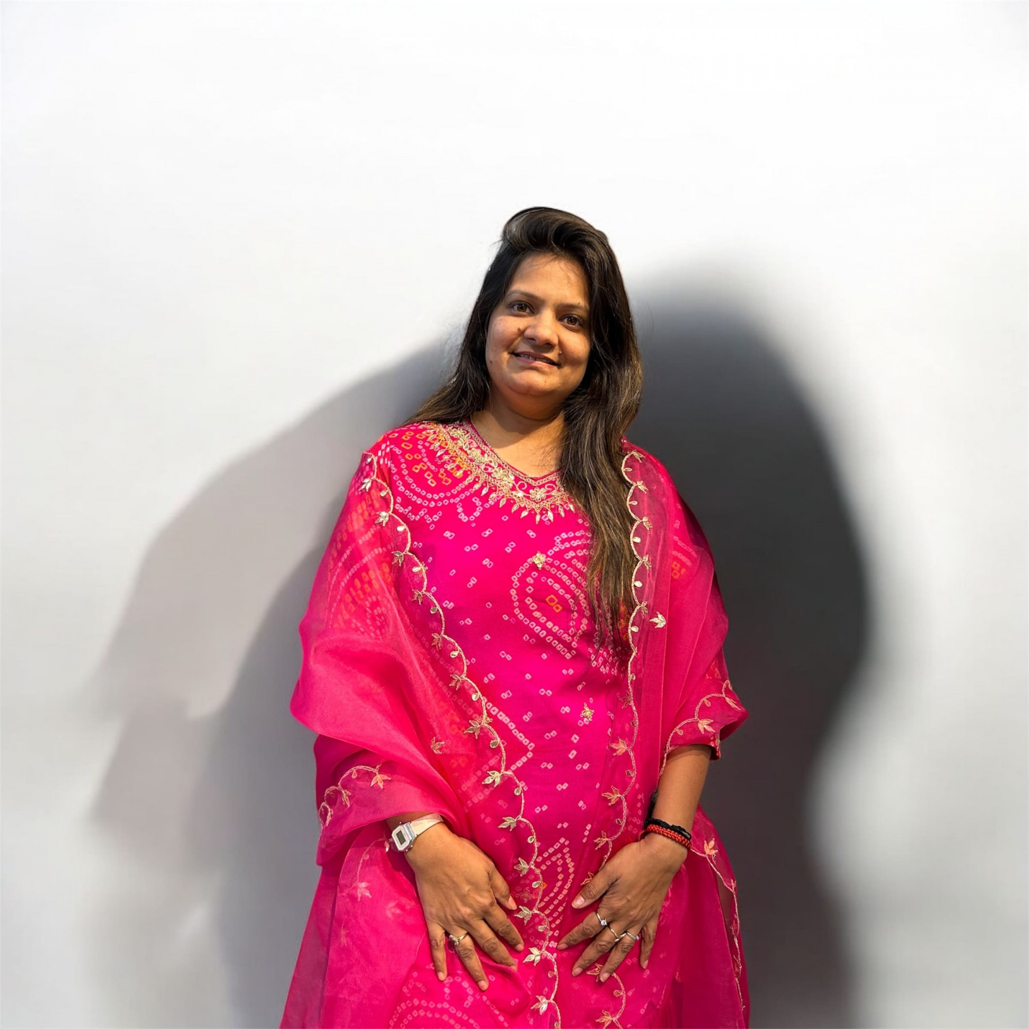 Magenta Pink Bandhani Gotapatti Work Indo Western