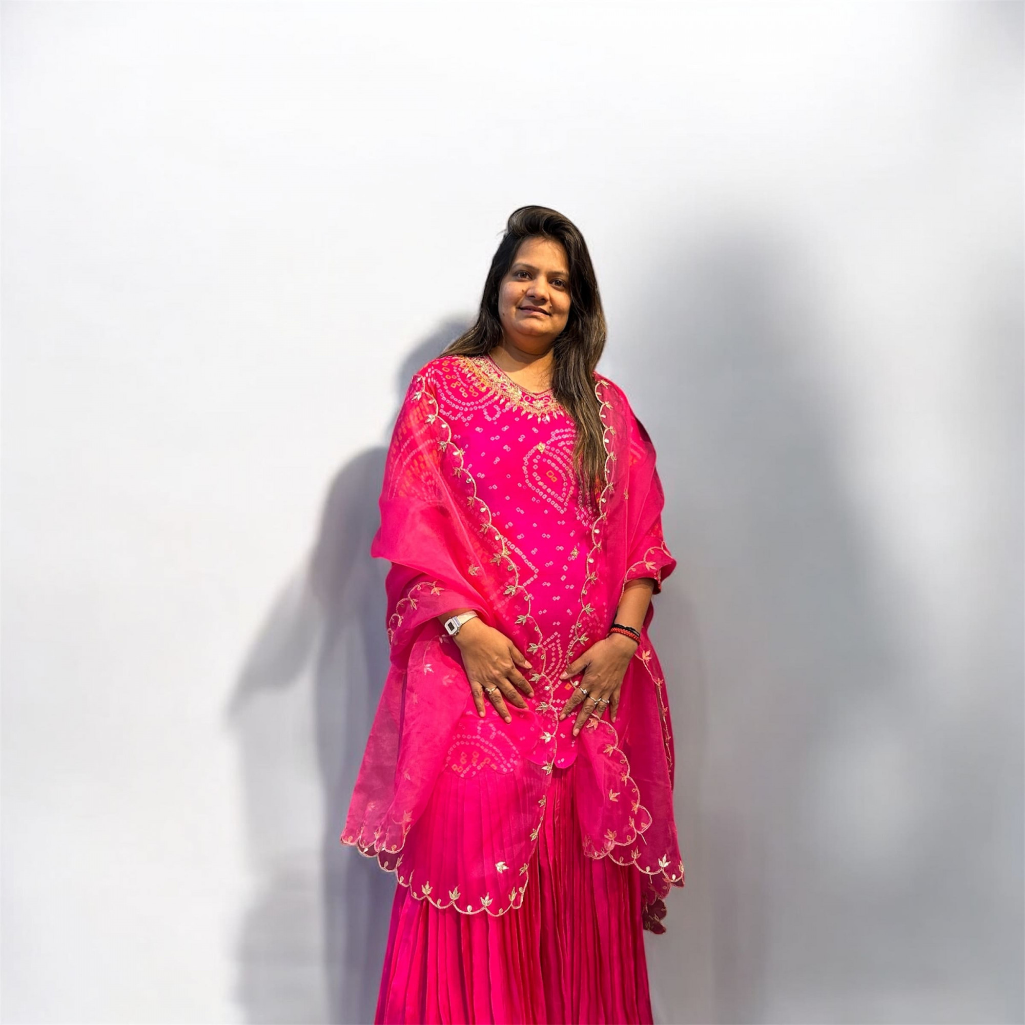 Magenta Pink Bandhani Gotapatti Work Indo Western