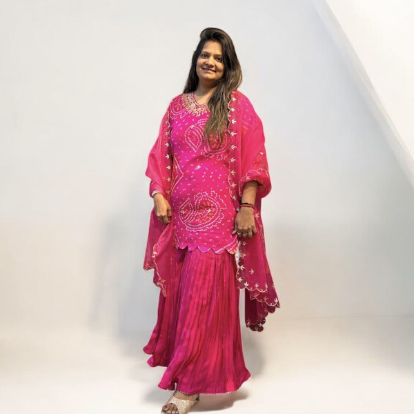 Magenta Pink Bandhani Gotapatti Work Indo Western