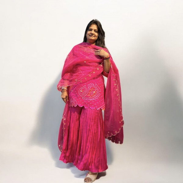 Magenta Pink Bandhani Gotapatti Work Indo Western