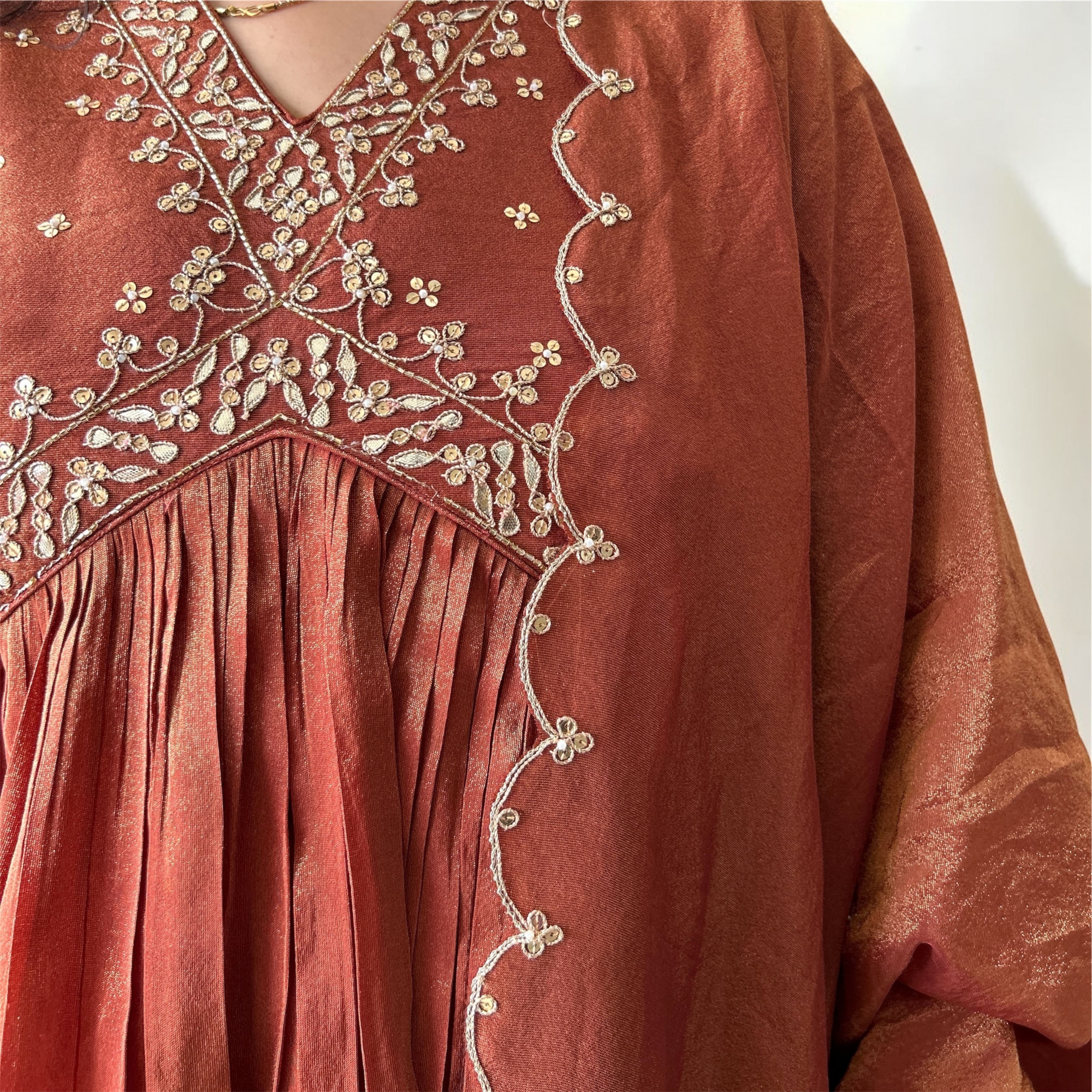 Brown Tissue Hand Embroidered Alia Cut Suit
