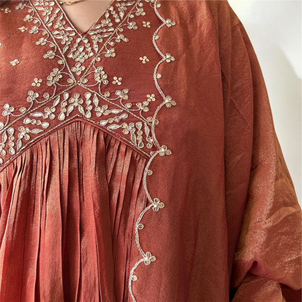 Brown Tissue Hand Embroidered Alia Cut Suit