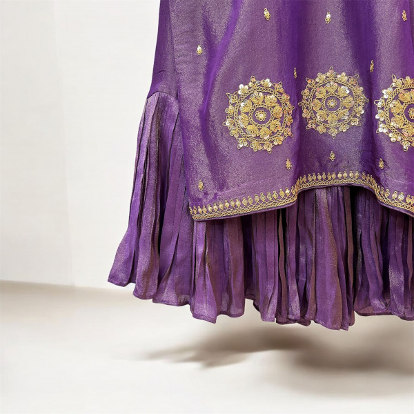 Purple Tissue Indowestern With Marodi Work