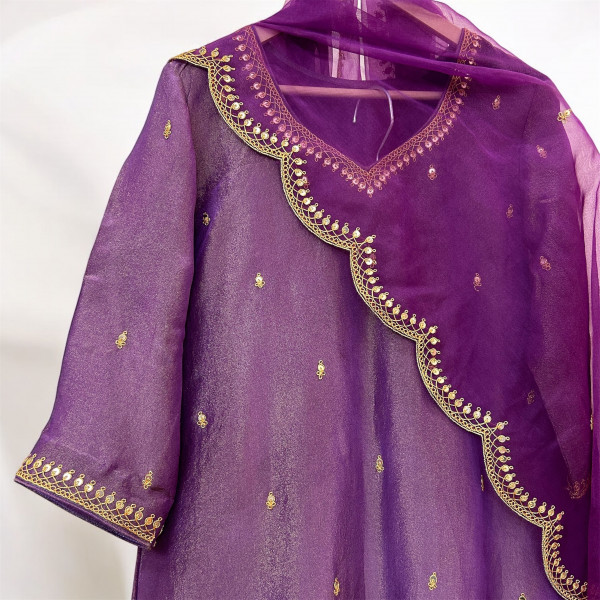 Purple Tissue Indowestern With Marodi Work