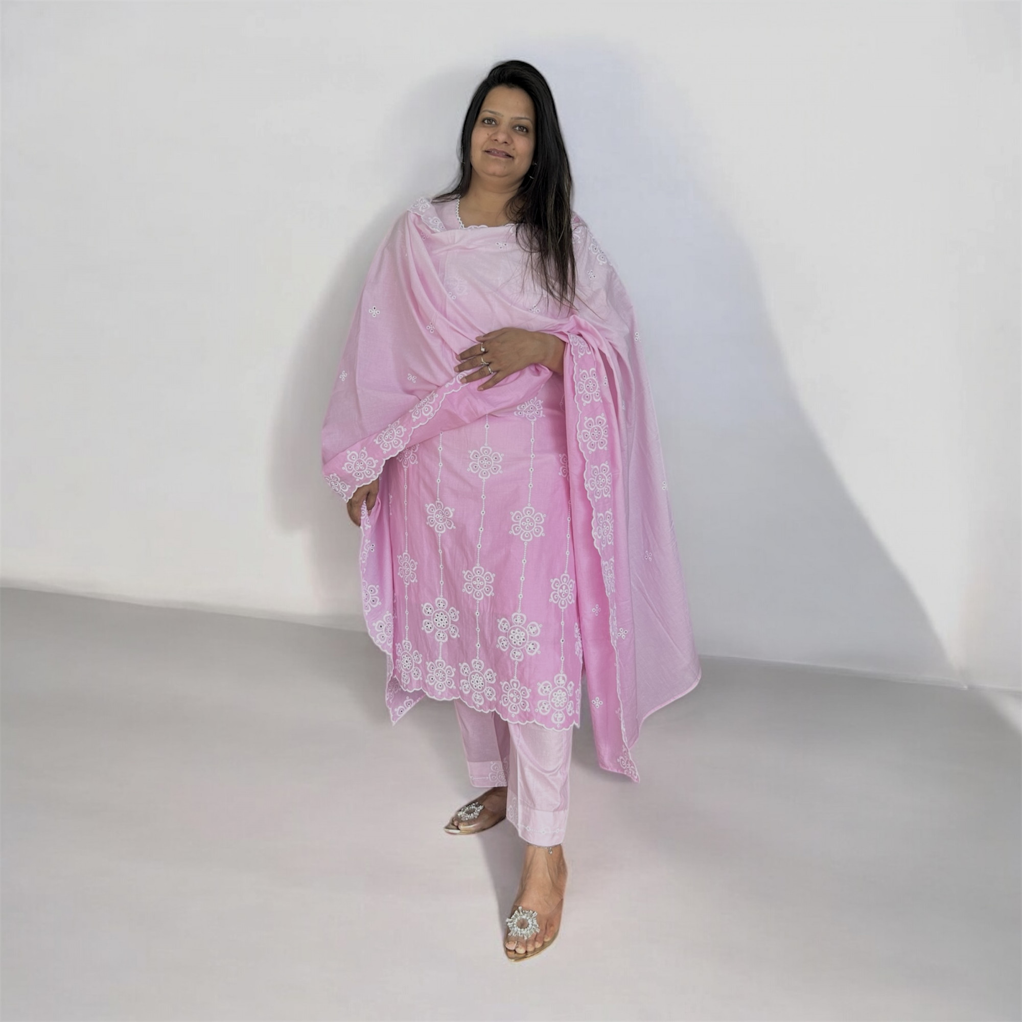 Pink Ombre Pure Cotton Schiffli Suit Set
