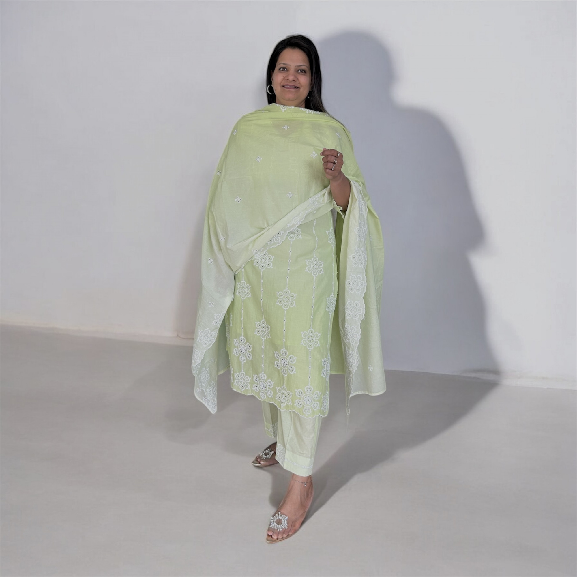 Mint Green Ombre Pure Cotton Schiffli Suit Set
