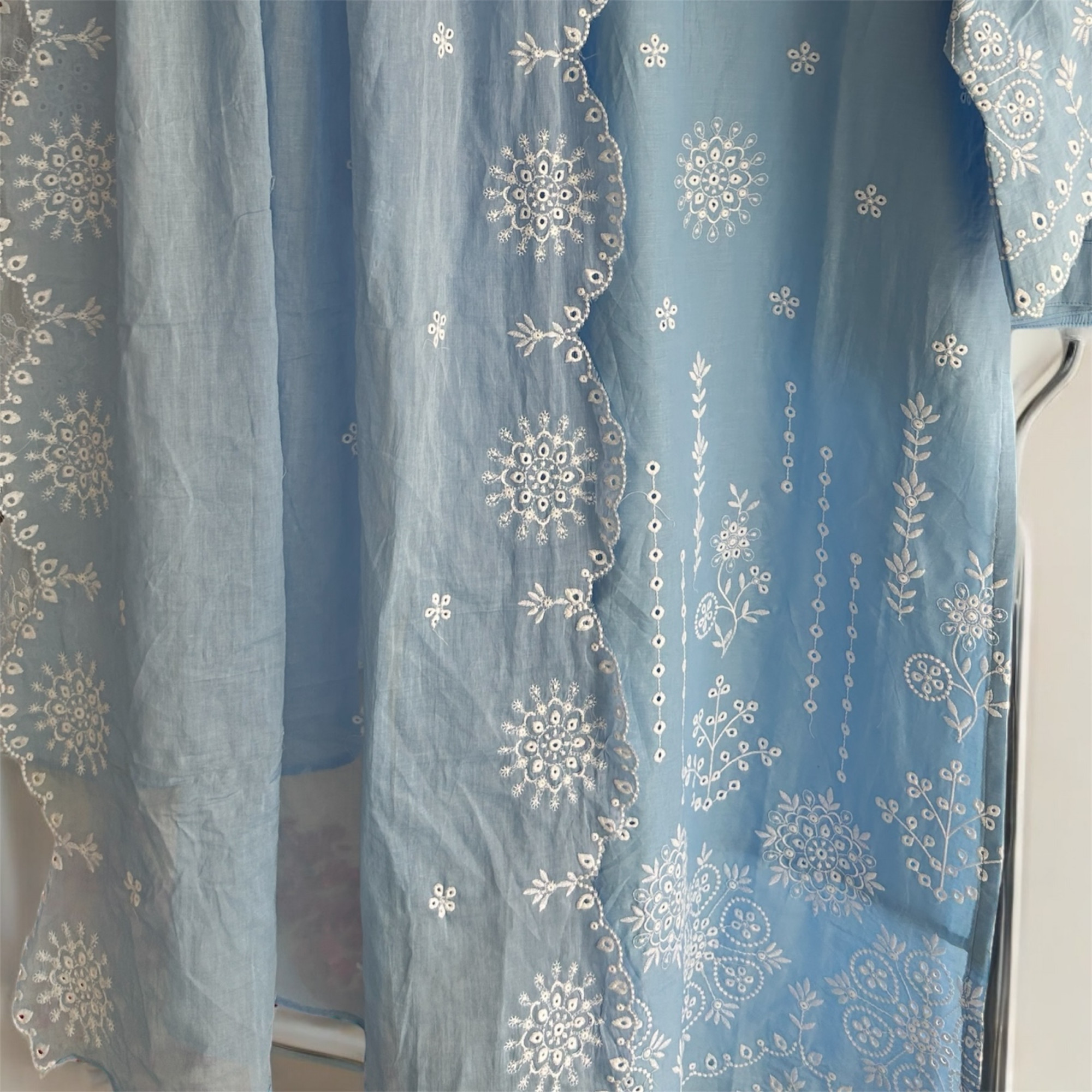 Ice Blue Pure Cotton Schiffli Suit Set