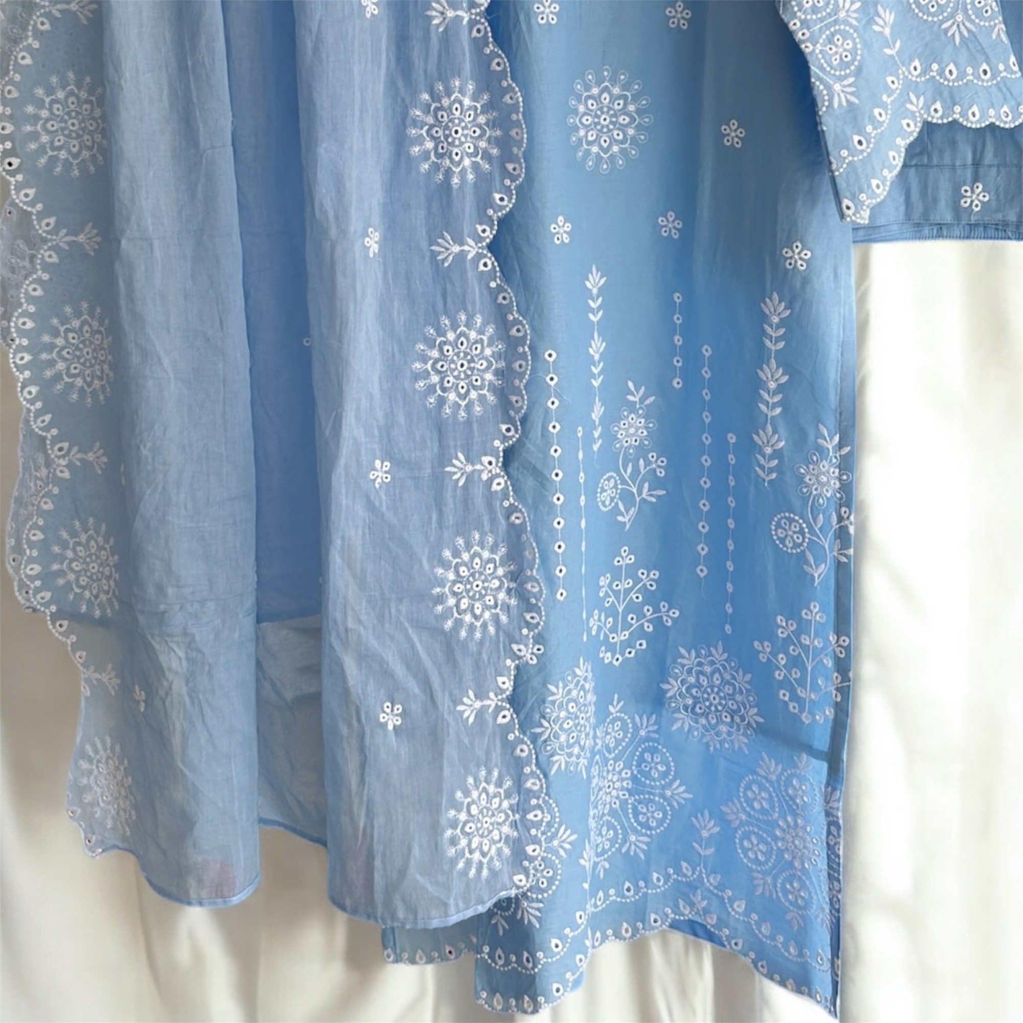 Ice Blue Pure Cotton Schiffli Suit Set