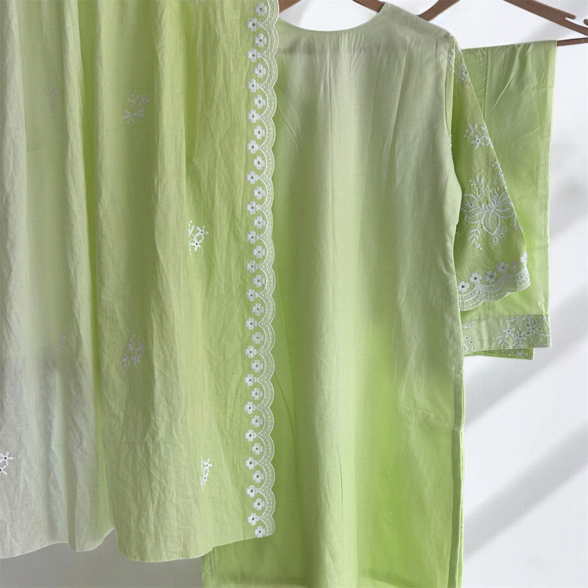 Mint Green Pure Cotton Schiffli Suit Set