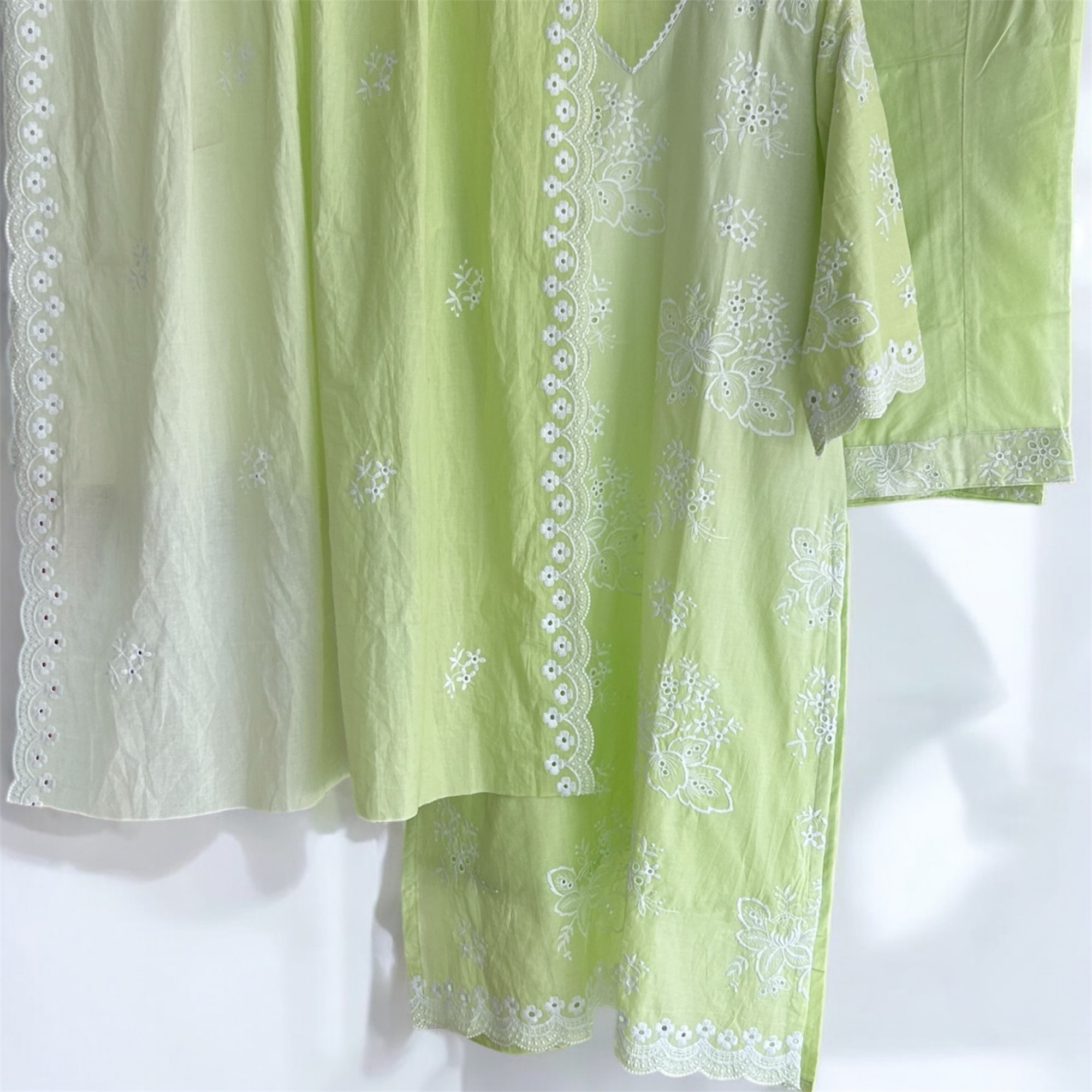 Mint Green Pure Cotton Schiffli Suit Set