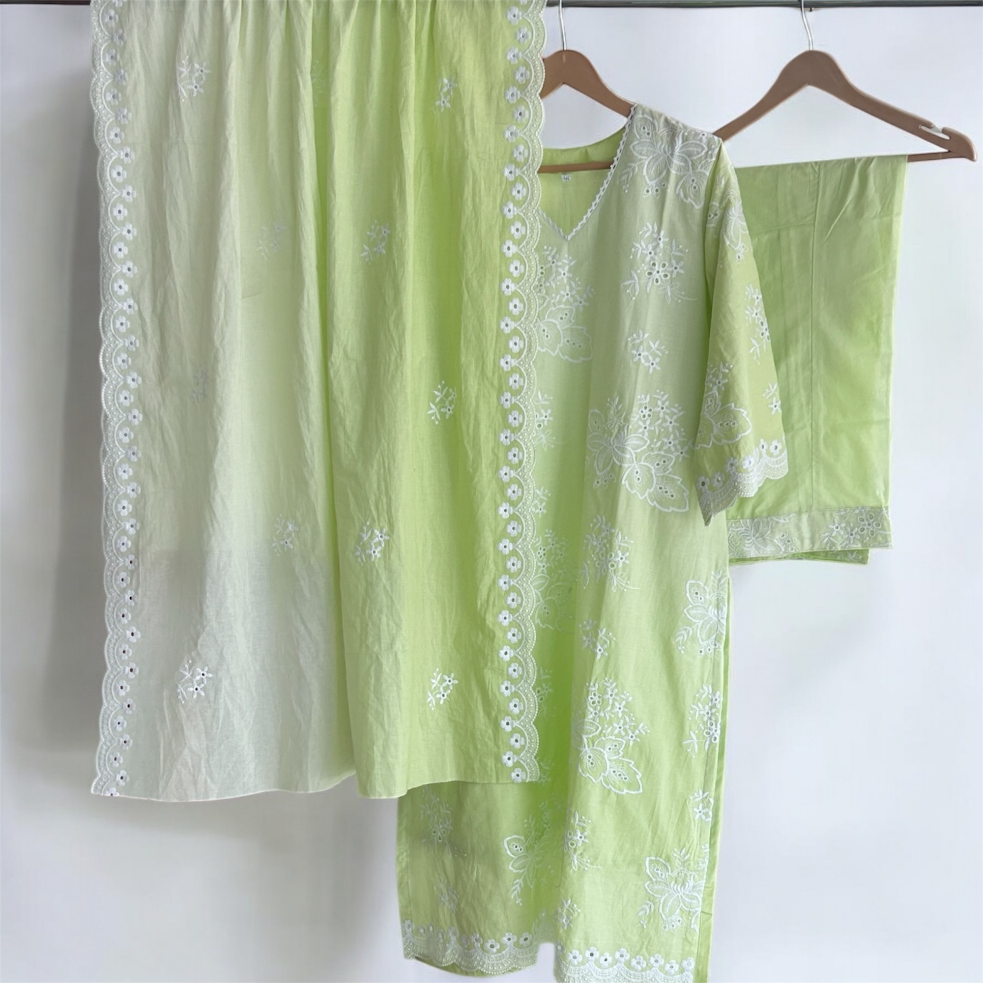 Mint Green Pure Cotton Schiffli Suit Set