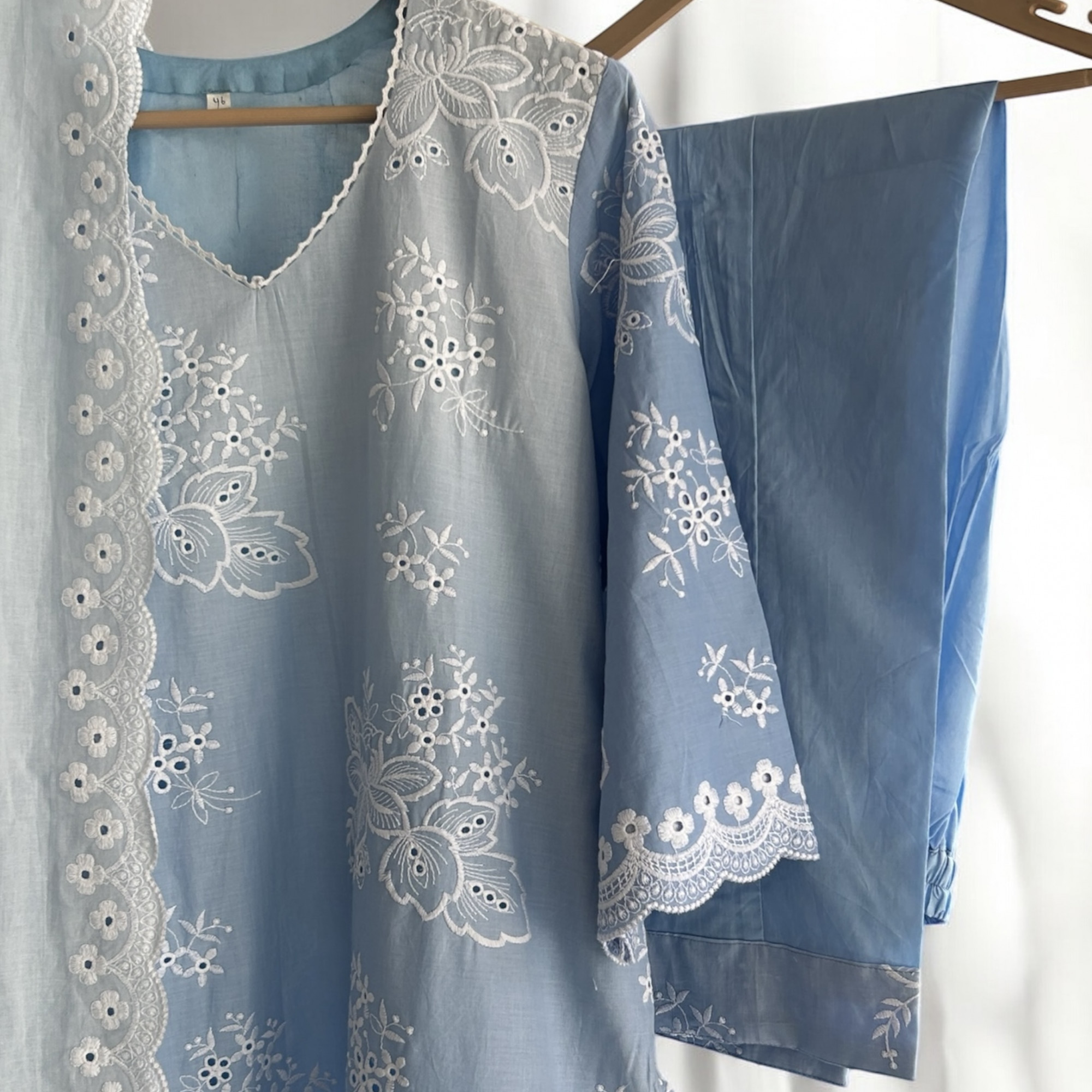 Blue Ombre Pure Cotton Schiffli Suit Set