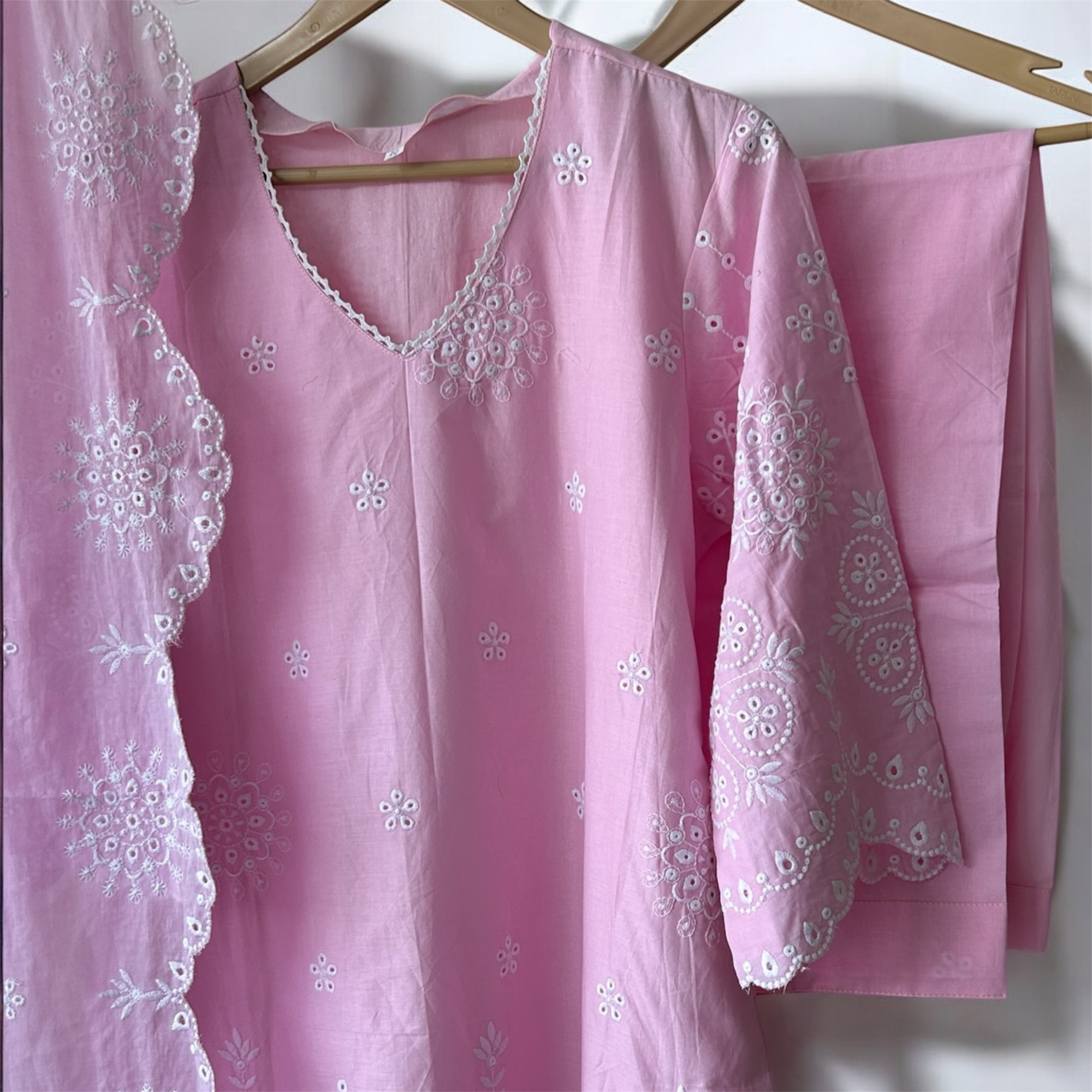 Pink Pure Cotton Schiffli Suit Set