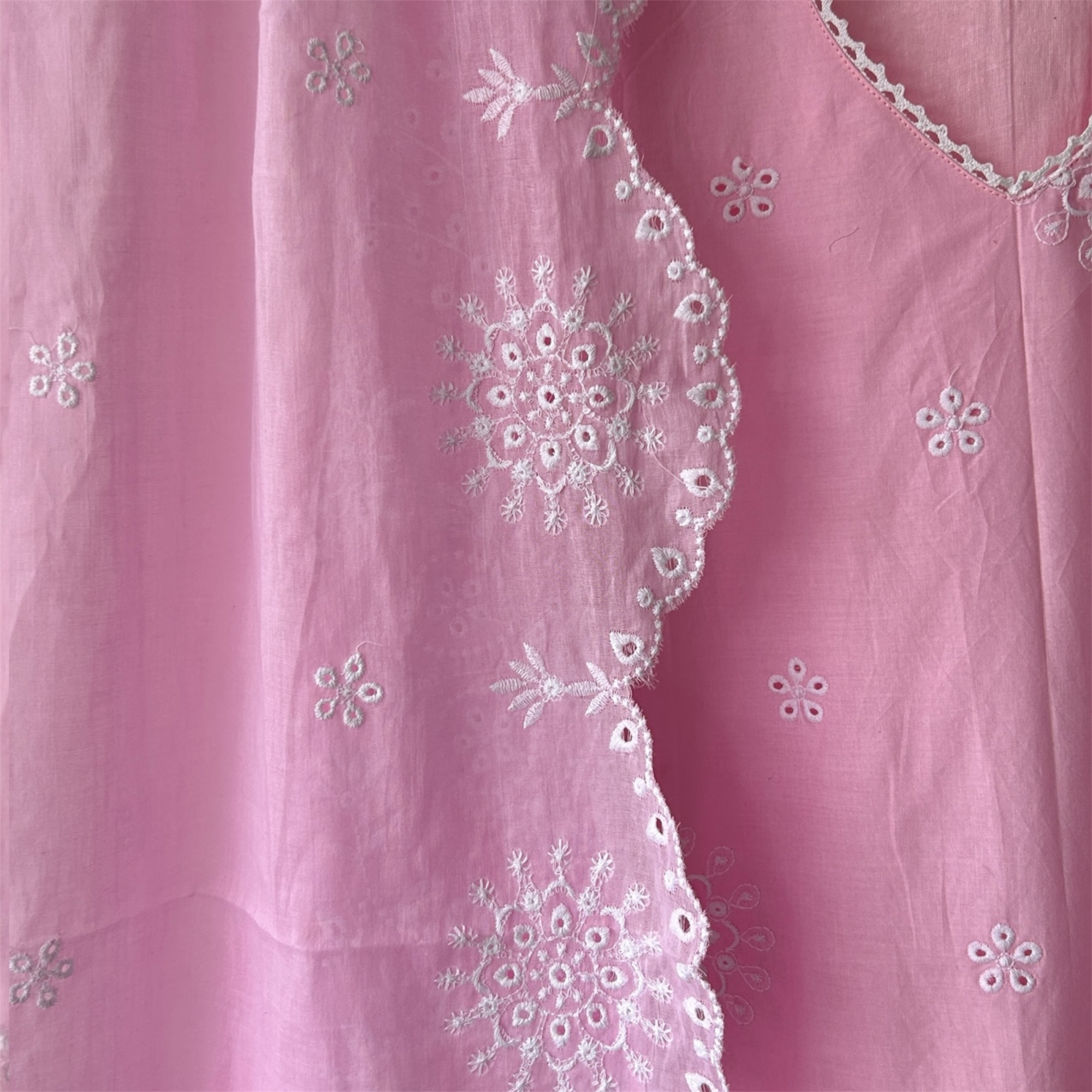 Pink Pure Cotton Schiffli Suit Set