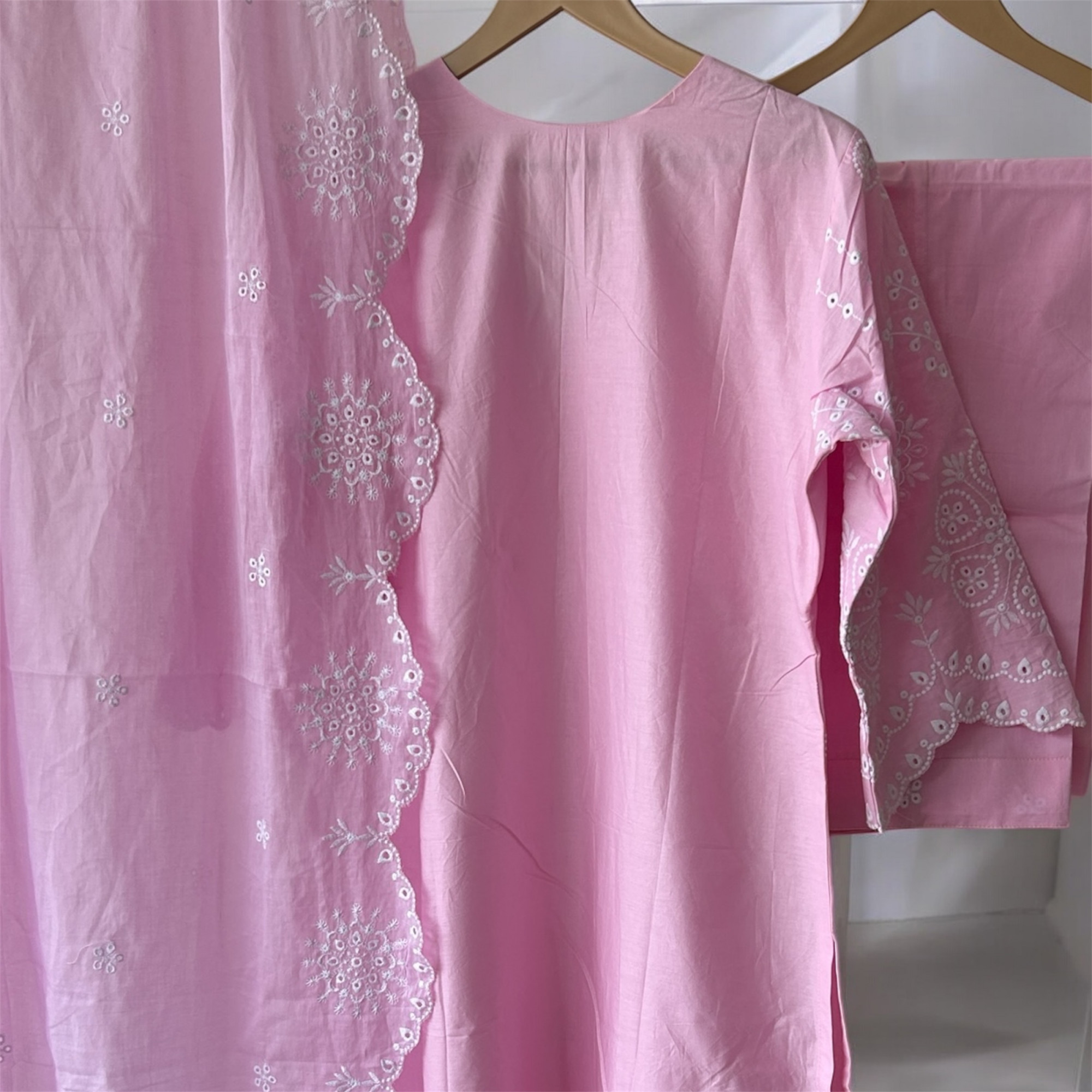 Pink Pure Cotton Schiffli Suit Set