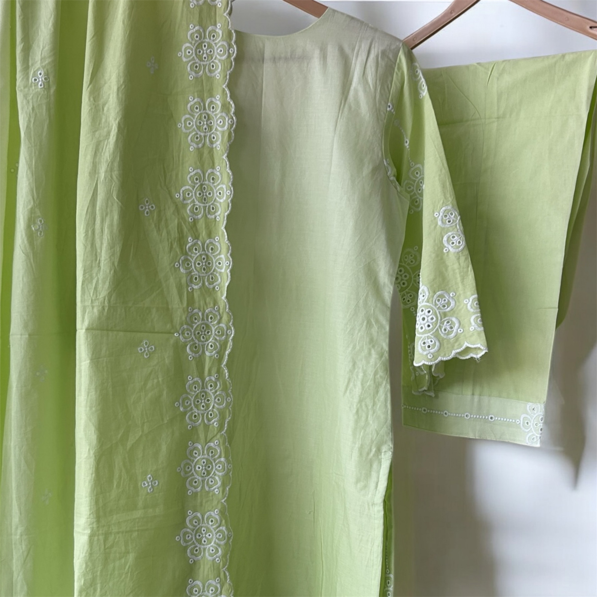 Mint Green Ombre Pure Cotton Schiffli Suit Set