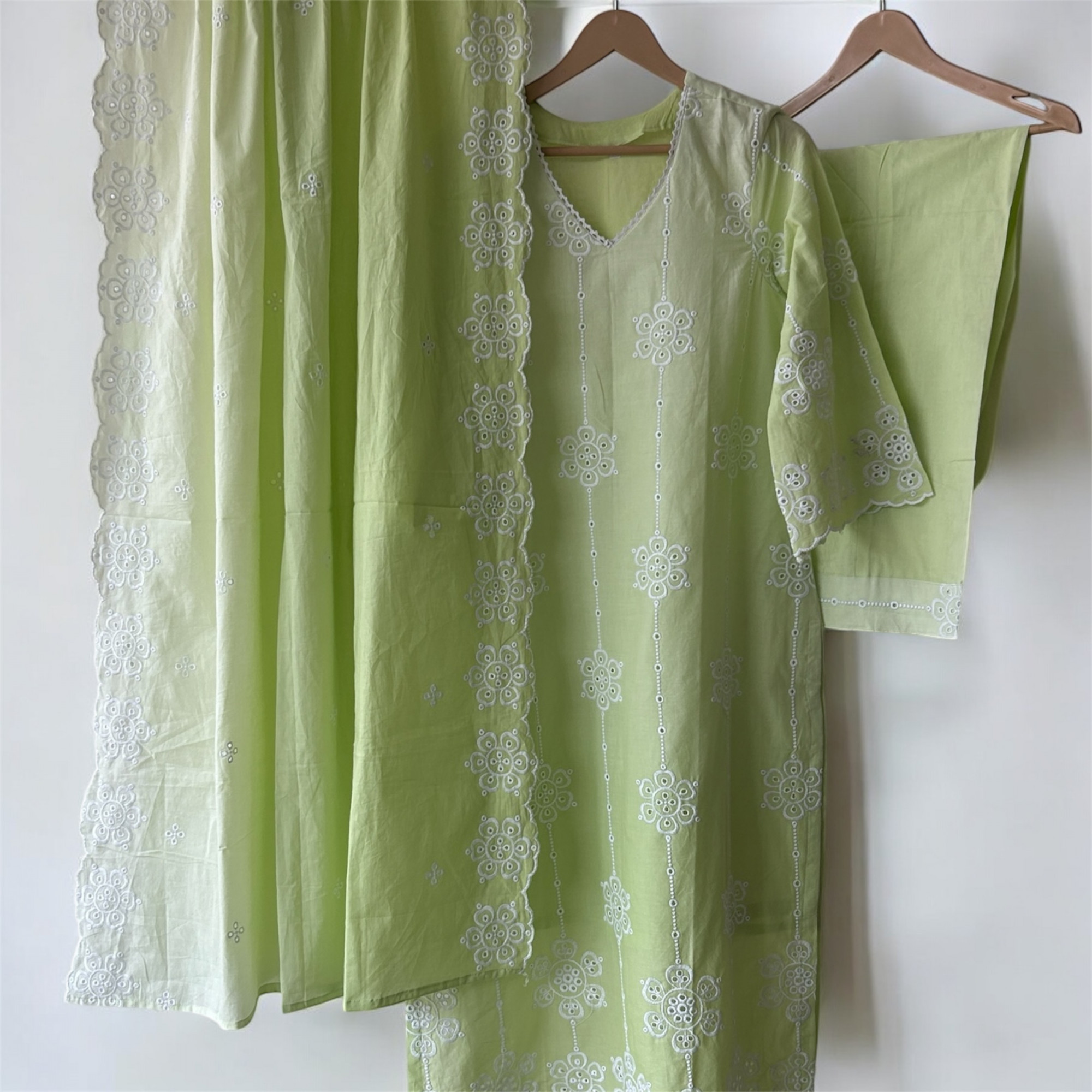Mint Green Ombre Pure Cotton Schiffli Suit Set