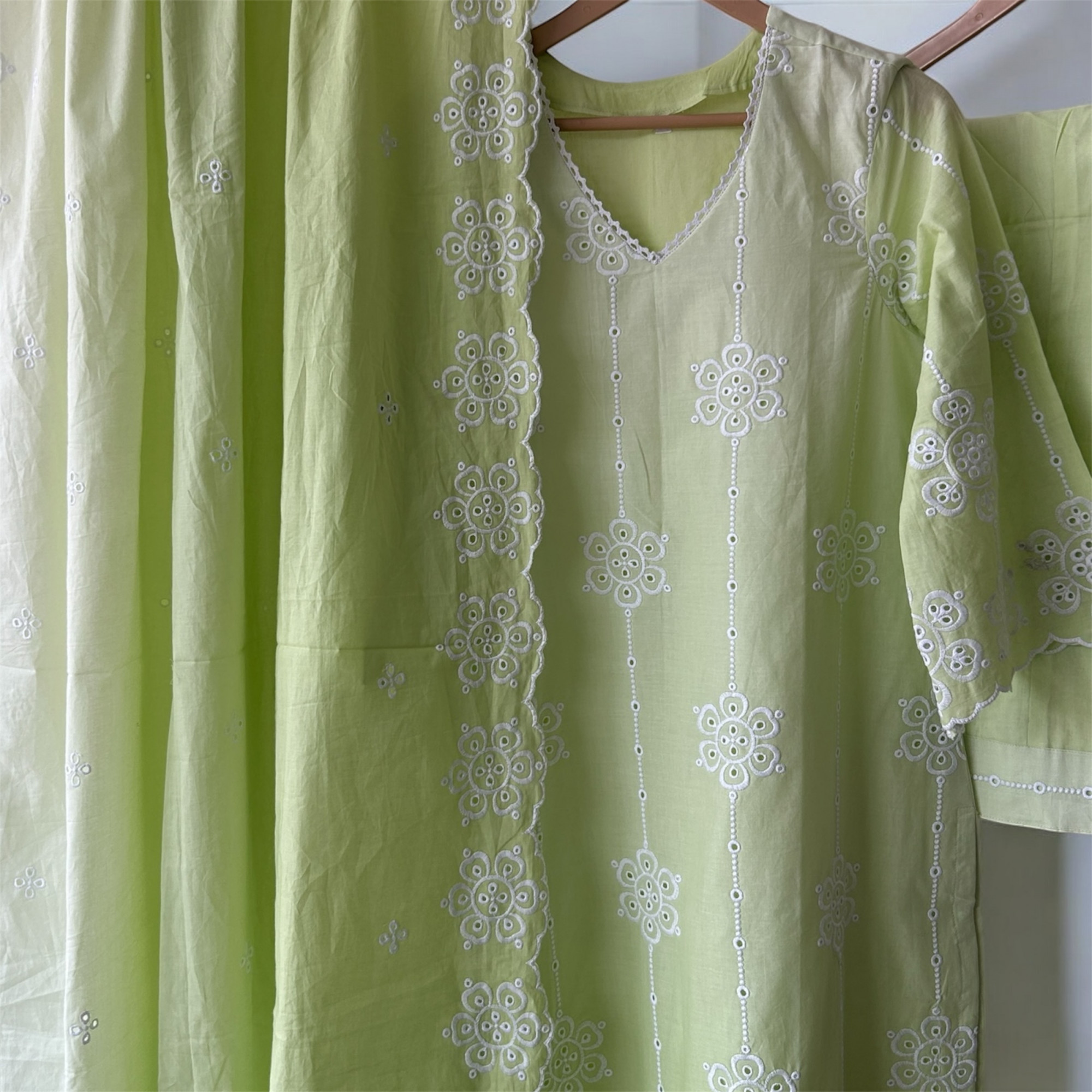 Mint Green Ombre Pure Cotton Schiffli Suit Set