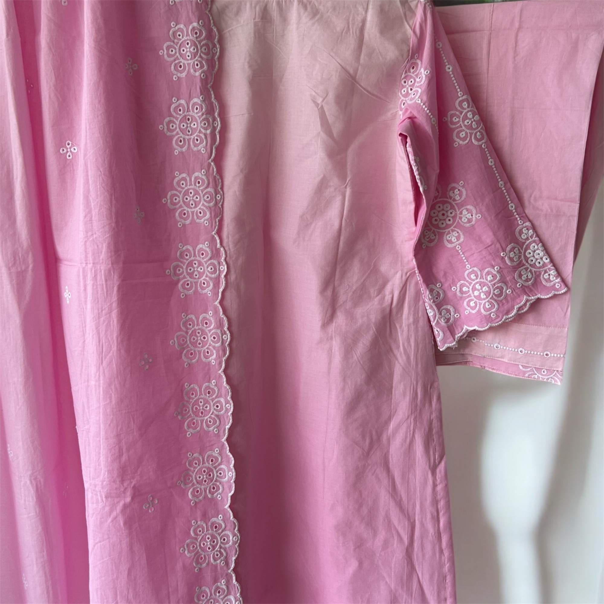 Pink Ombre Pure Cotton Schiffli Suit Set