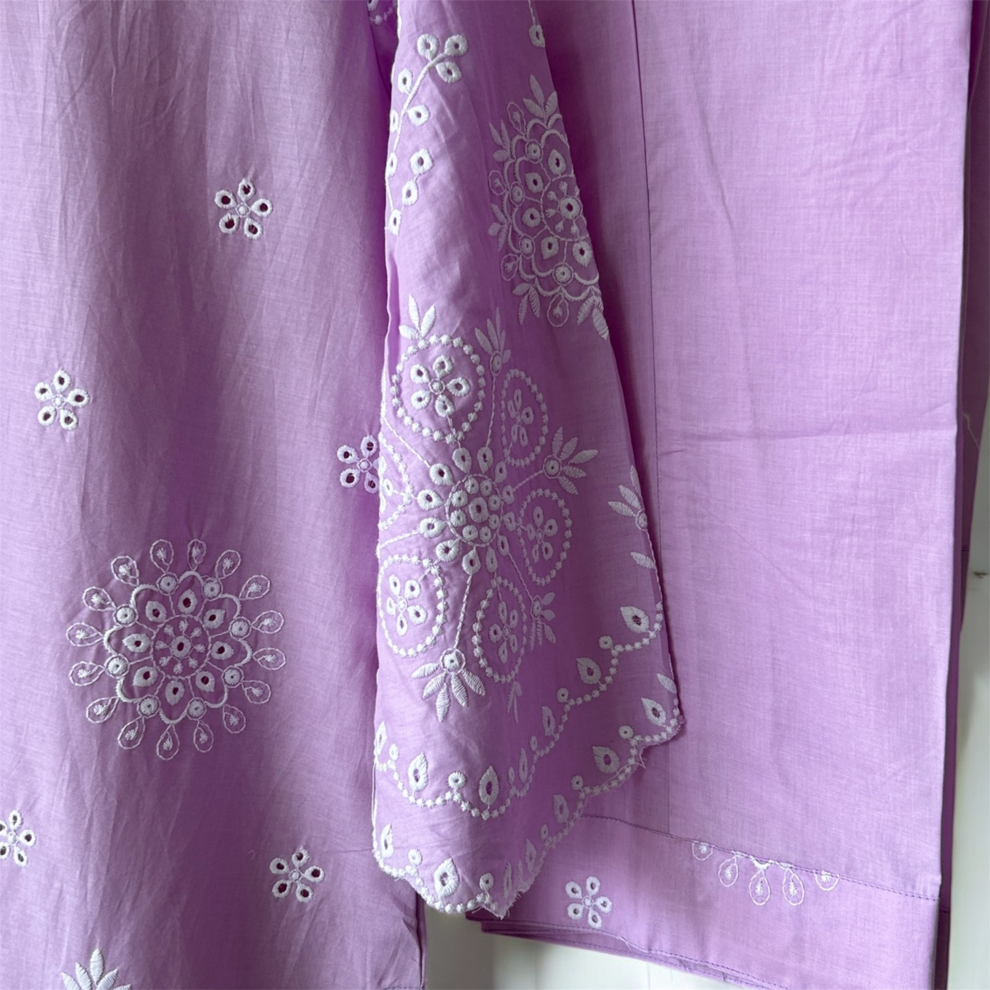 Lavender Pure Cotton Schiffli Suit Set