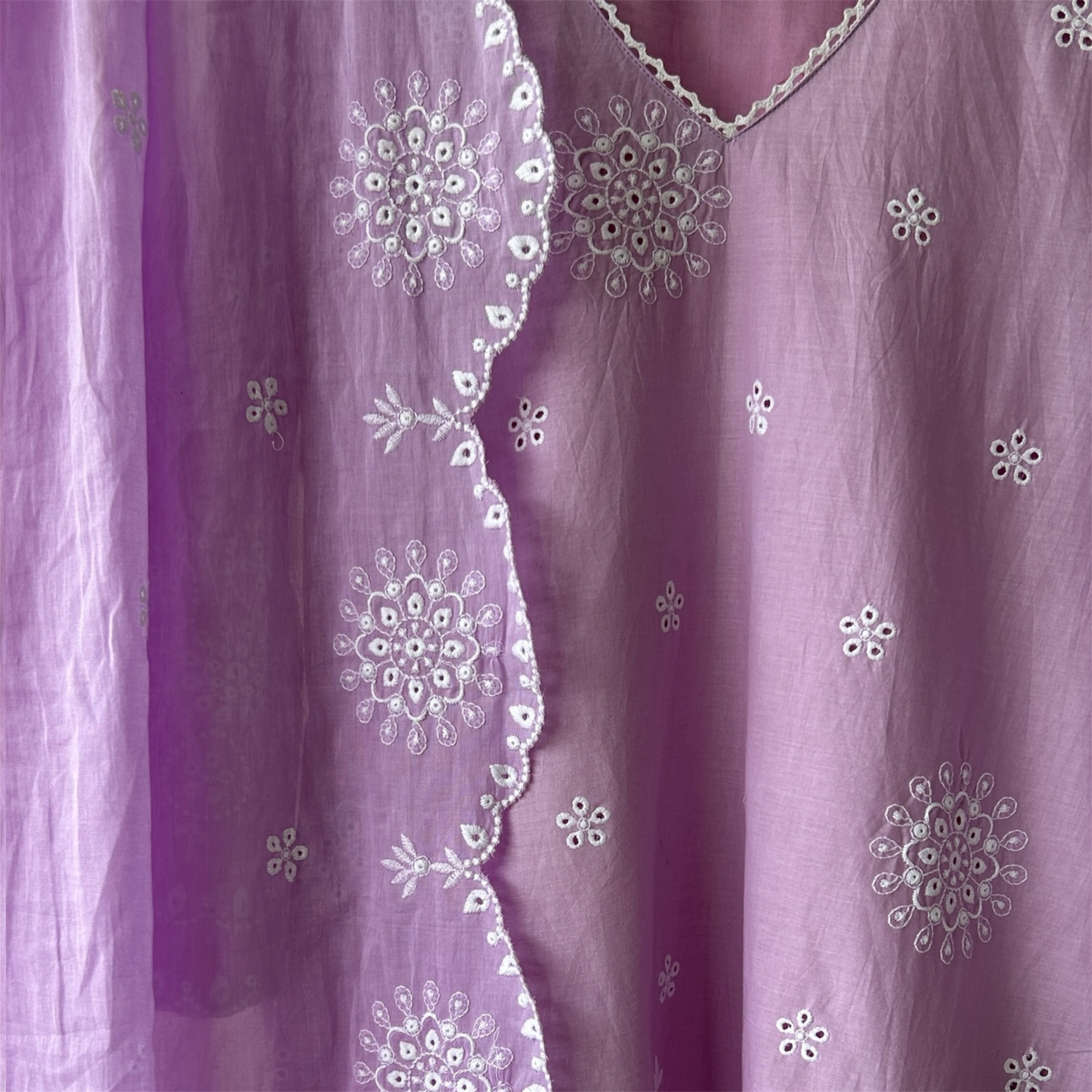 Lavender Pure Cotton Schiffli Suit Set