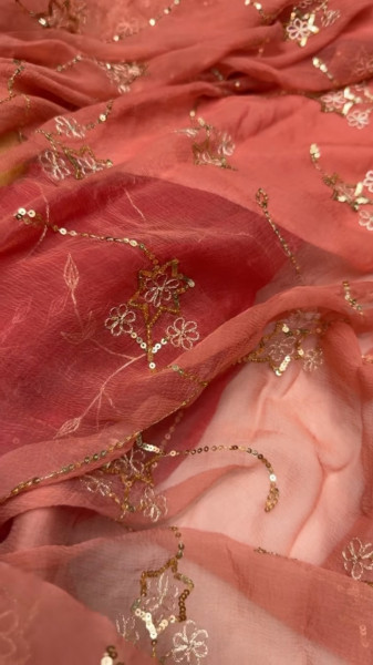 RUST PEACH AARI TARI HANDWORK SAREE WITH UNSTITCHED HANDWORK BLOUSE